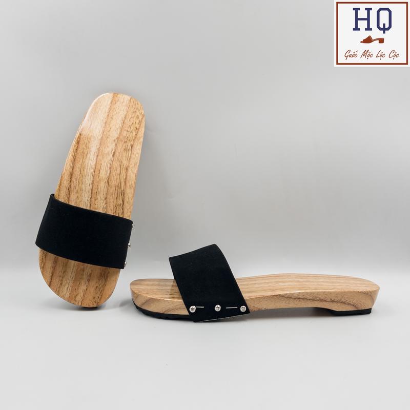 Guốc gỗ nam nữ đế bằng dép gỗ không gót quai nhung Phú Hộ guốc mộc chân đế phẳng mũi mở truyền thống mặc áo dài khăn đóng bà ba yếm Việt phục đi chùa chụp ảnh