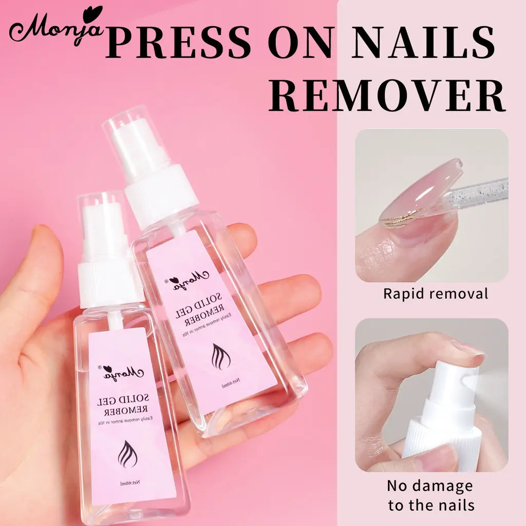 น้ำยาล้างกาวติดเล็บ, Monja, 60ml / 100ml, สำหรับกดบนเล็บ, กาวติดเล็บแข็งใส, น้ำยาล้างกาวติดเล็บปลอม, เครื่องมือทำเล็บ DIY
