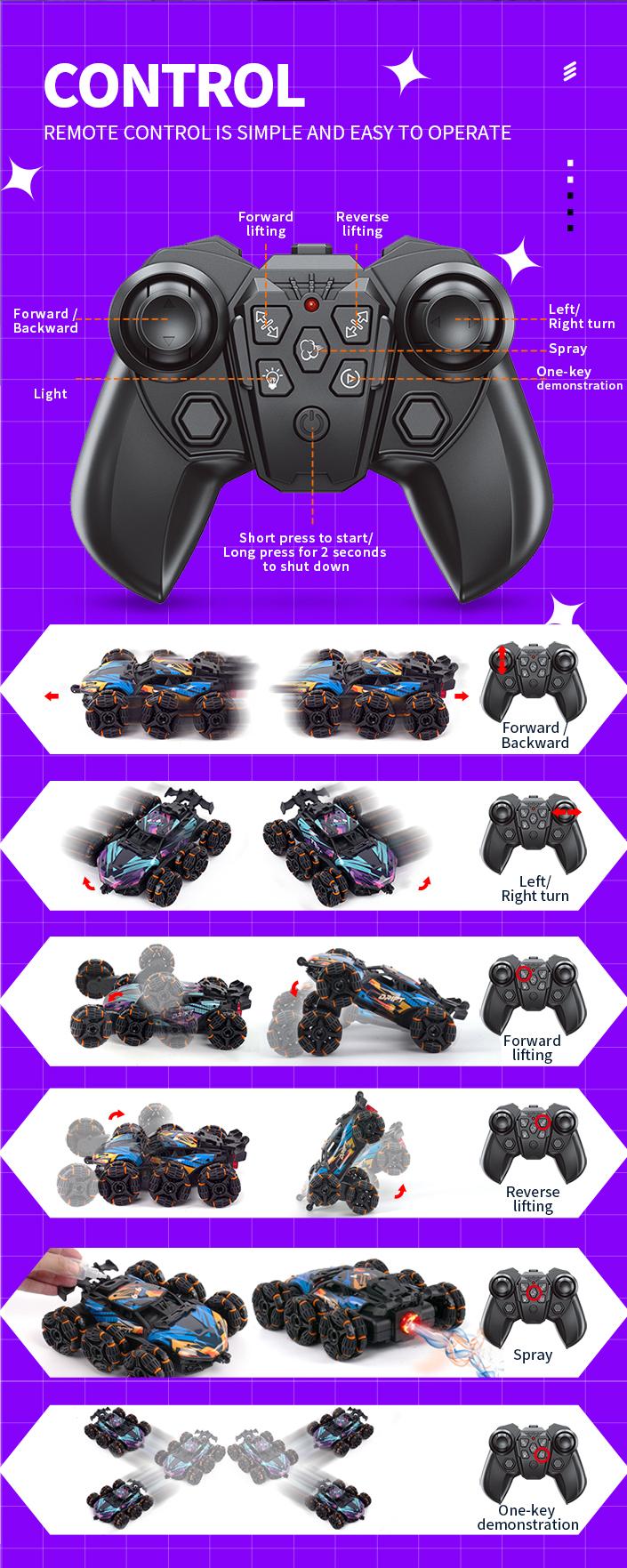 Product Introduction of RC Car Children Toys Remote Control Car Toys For Boys Radio Control Six-wheeled Stunt Car Electric Car Kids Toys Gift 9