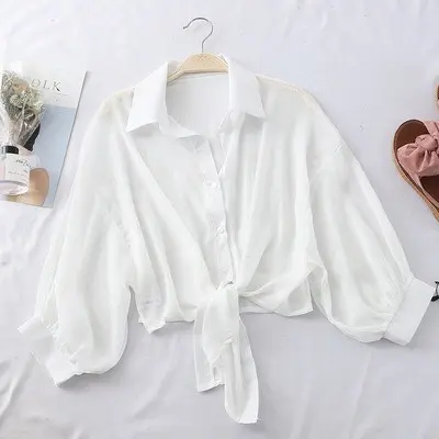 Sét áo sơ mi voan tay lủng kèm áo 2 dây trắng sang chảnh 2