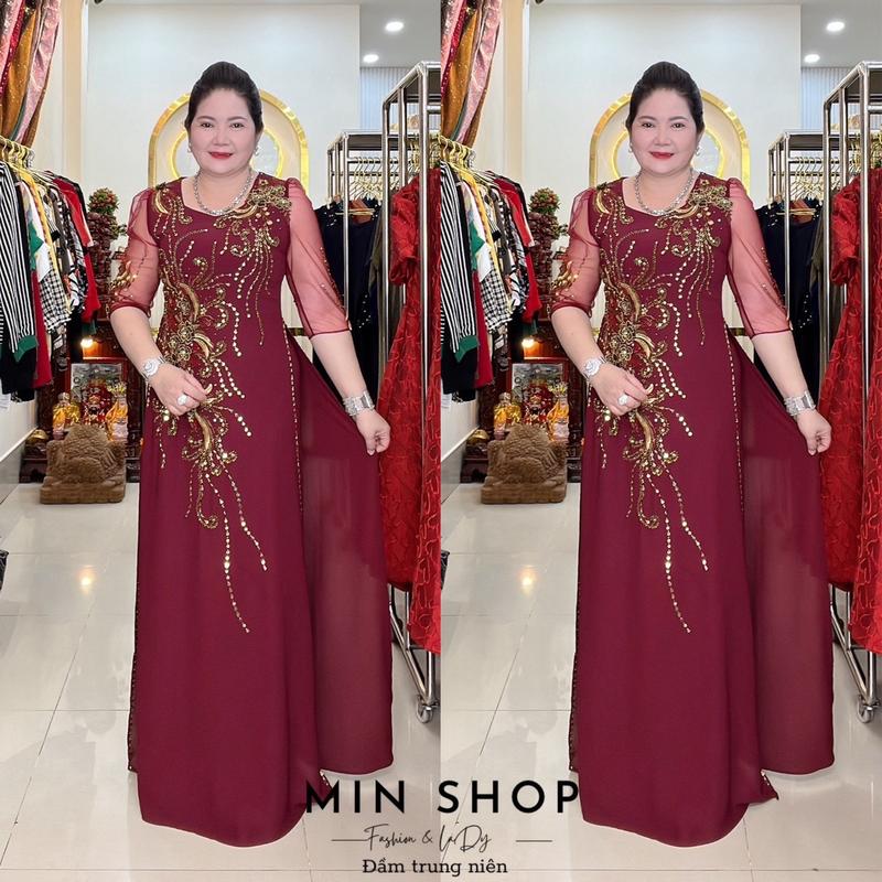 Áo dài quần rời truyền thống màu nho cổ vuông cao cấp M07 Nữ Voi Voan Dress Women Đỏ