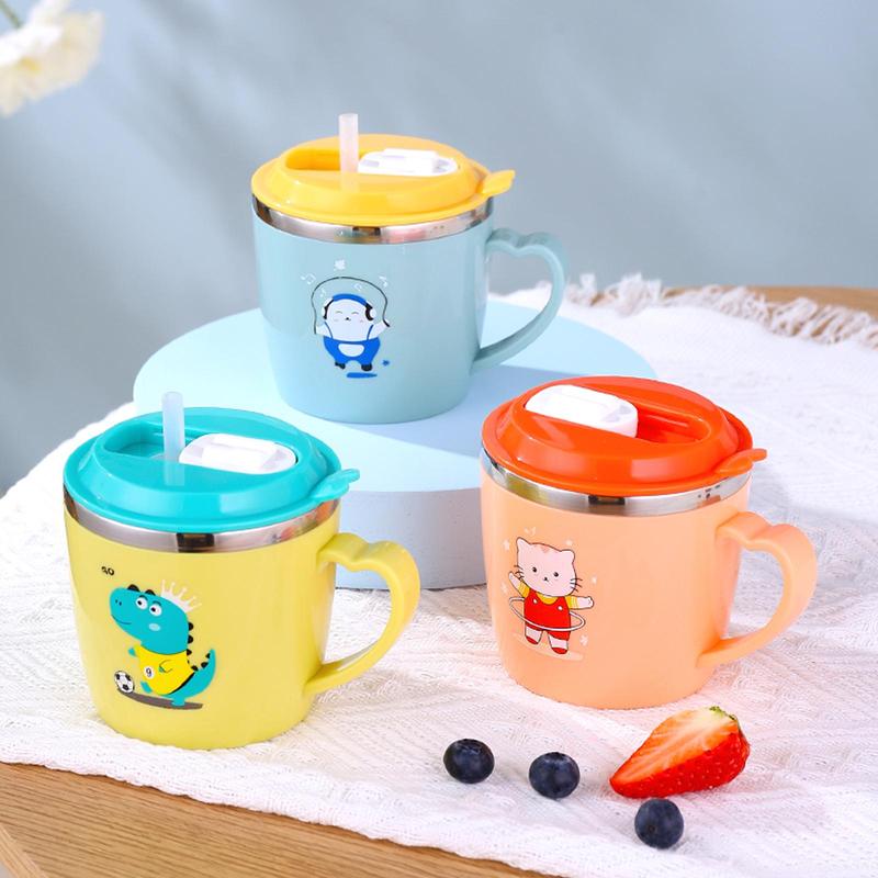 Product Introduction of Cute Cartoon Animal Pattern Stainless Steel Mug, 1 Count 250ml Drinking Cup with Straw, Household Water Cup for Home School Outdoor, Household Kitchen Products 8