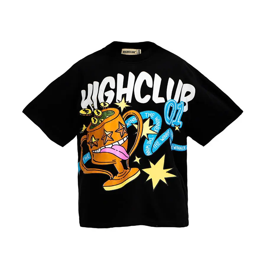 Áo Thun WINNER-HIGHCLUB, cổ tròn, hình Dạng Hình Vuông, Unisex, Đen Trắng, Kèm Trong Áo Thun Nam Nhung Menswear Kem