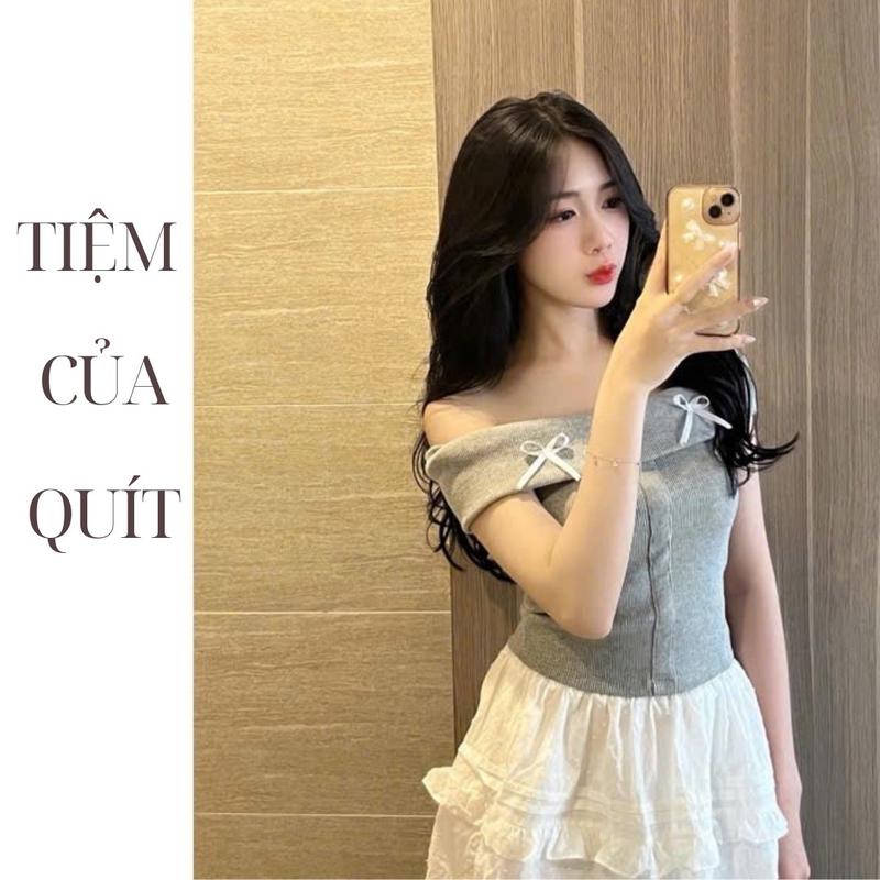 Áo Trễ Vai Kiểu Nơ Xinh Yêu Ôm Gọn 4 Màu Dễ Phối đồ Nữ Top Đen Thun Women