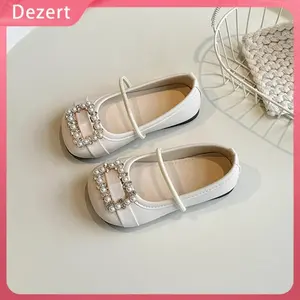 Dezert Sepatu anak perempuan model princess dengan hiasan berlian, sepatu balerina anak musim panas baru satu langkah kulit