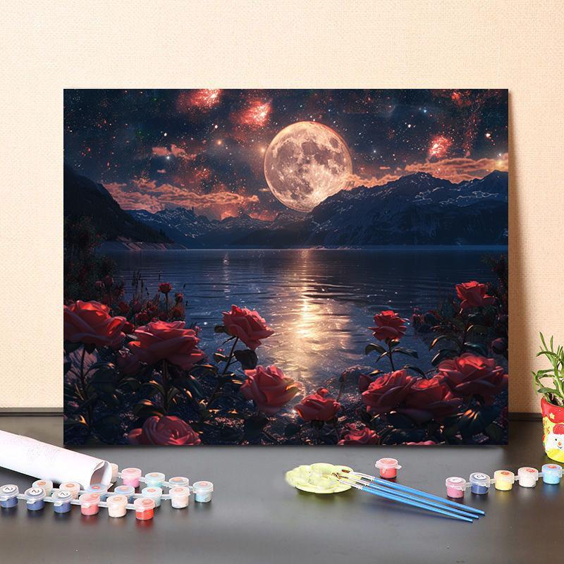 Product Introduction of Moon Landscape Pattern Oil Painting Kit without Frame, DIY Acrylic Paint Painting Kit by Numbers, DIY Painting Supplies for Beginner Adults 7