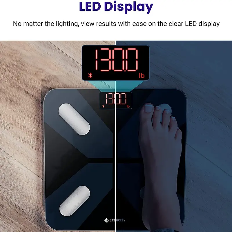 Etekcity Bluetooth Body Fat Scale, Personal Scale, Smart Digital Scale, Body Analysis Scales with Intelligent App for Body Weight, Fat, BMI, Muscle Mass, 28St/180kg/400Lb, Black Healthcare Weight Scale,Fitness Equipment for Home Use 6