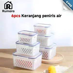 Rumara Keranjang Saringan 6Pcs 3in1 Sayur Buah Serbaguna Kotak Penyimpanan Multifungsi Wadah Kulkas