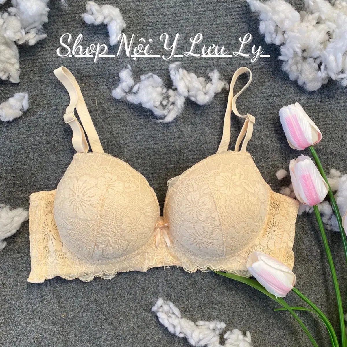 Áo Lót Ren Không Gọng Nâng Ngực Mềm Mại, Áo Lót Su Non Đệm Mút Dày 6cm Thông Hơi Thoáng Khí Nữ Kem Women Ren Bra áo  ngực Nhung Tim