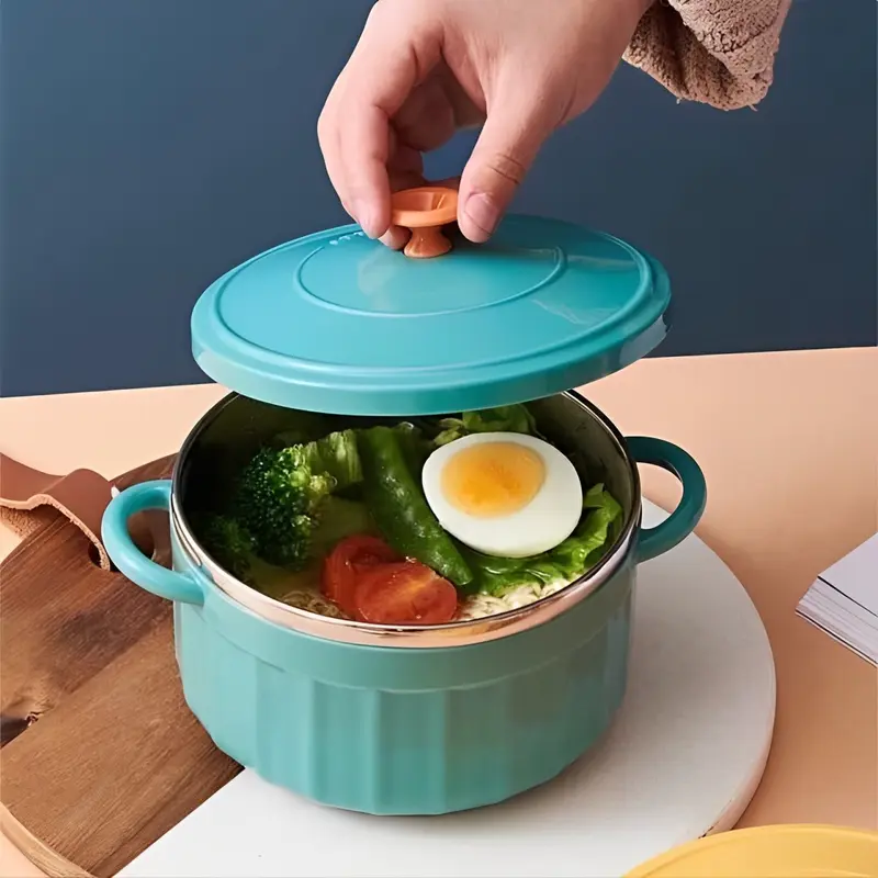 Tô Ăn Mì, Tô Đựng Cháo Chống Nóng 2 Lớp Cách Nhiệt Có Nắp Đậy 2 Quai Tiện Dụng 7
