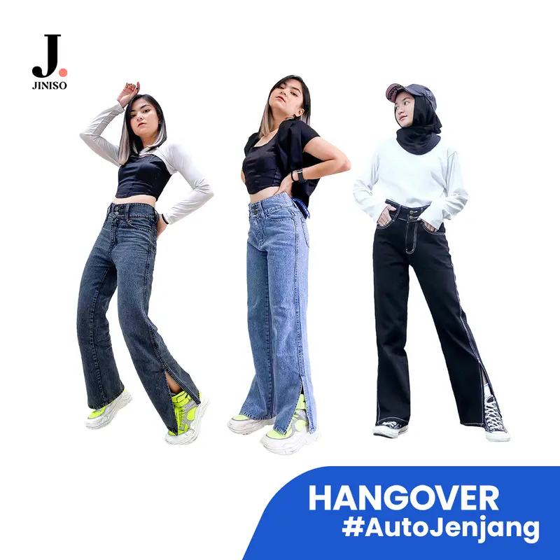 HANGOVER - JINISO Loose Slit Celana Jeans Wanita Highwaist 0