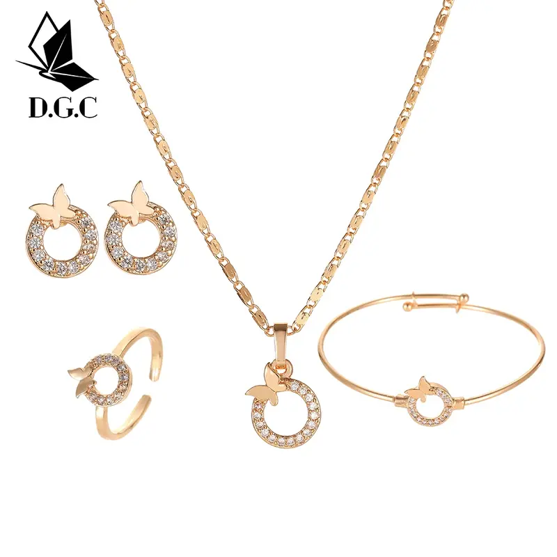 ♥✅COD✨Titanium Set Perhiasan Anak Perempuan Satu Set Gelang Kalung Cewek Anting Dan Cincin D446 1