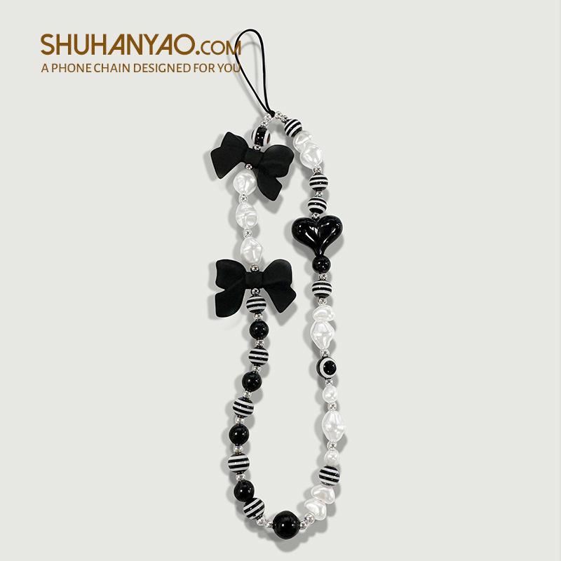 Product Introduction of 【SG】Mobile Phone Strap Ins Style Sweet Cool Black Three-Dimensional Beads Chain Rope Anti-Lost Short Wrist Lanyard 3