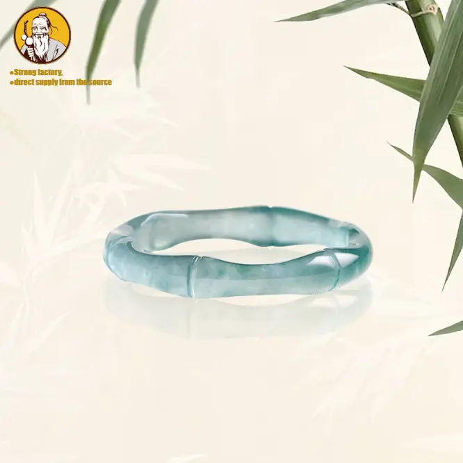 Nhẫn ngọc bích tự nhiên dành cho phụ nữ, xanh biển , nước, tre, chạm khắc ba chiều, tăng