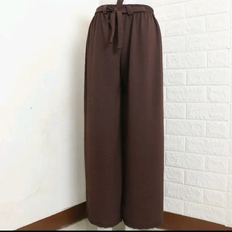 Celana Kulot Crincle airflow murah mewah Karet Nyaman Harian  Wanita  Crinkle  Bawahan Panjang Dewasa Linen Katun 6