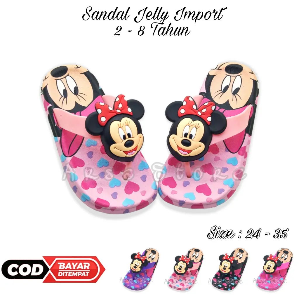 Sandal Jelly Import Anak Perempuan Umur 2 - 8 Tahun Karakter Mickey Mouse Sandal jepit
