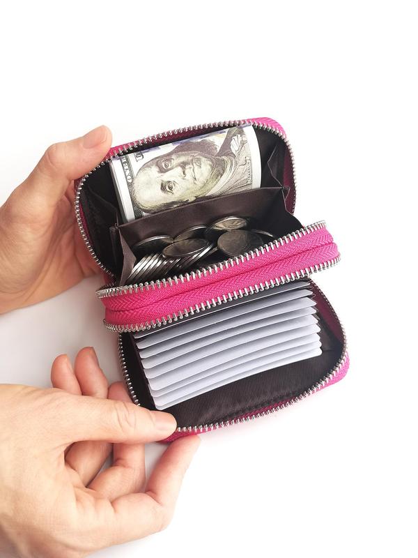 Women's Genuine Leather Wallet, Solid Color Zipper Card Holder, RFID Blocking Anti-theft Short Wallet, Fashionable Multi Card Slot Card Holder for Women & Girls, Small Purse for Daily Used 4