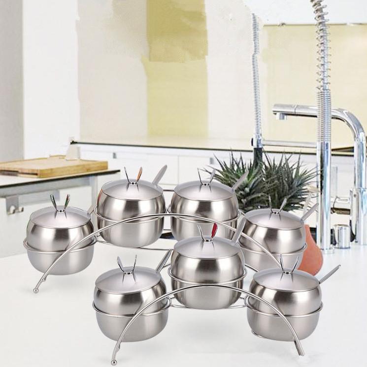 Product Introduction of 1SET High Quality Stainless Steel Seasoning pot Integrated design Spice Salt Sugar Pepper Ajinomoto Jar with Cover Set Condiment Pot Spice Container OK 0649 8