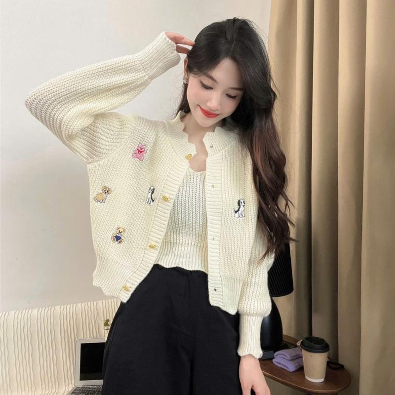 (HÀNG QC) (KÈM ÁO 2 DÂY) Set Áo len kiểu nữ chất dệt kim kèm áo 2 dây dáng vừa dài tay hoạt tiết thêu 4 màu thu đông Hàn Quốc Kozoda AL454 Women Top