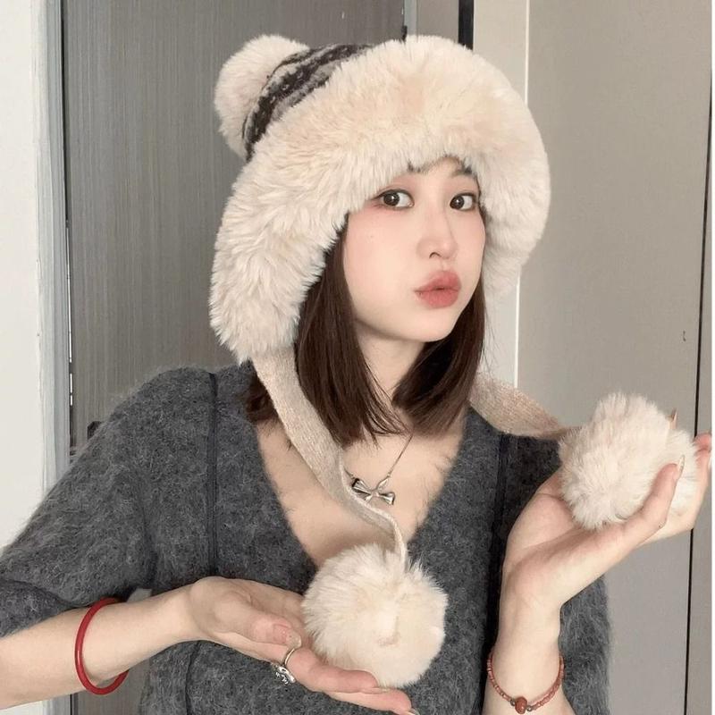 Product Introduction of Fashion Plush Winter Balaclava Hat Windproof Thickened Thundershirt Hat Knitted Warmth Big Headed Cap Autumn And Winter 12