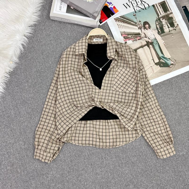 (KÈM BA LỖ) SET Sơ Mi Croptop Xoắn Lai Caro Đũi Dành Cho Nữ  Mùa Hè Năng Động Đi Chơi Đi Du Lịch | SUBICI