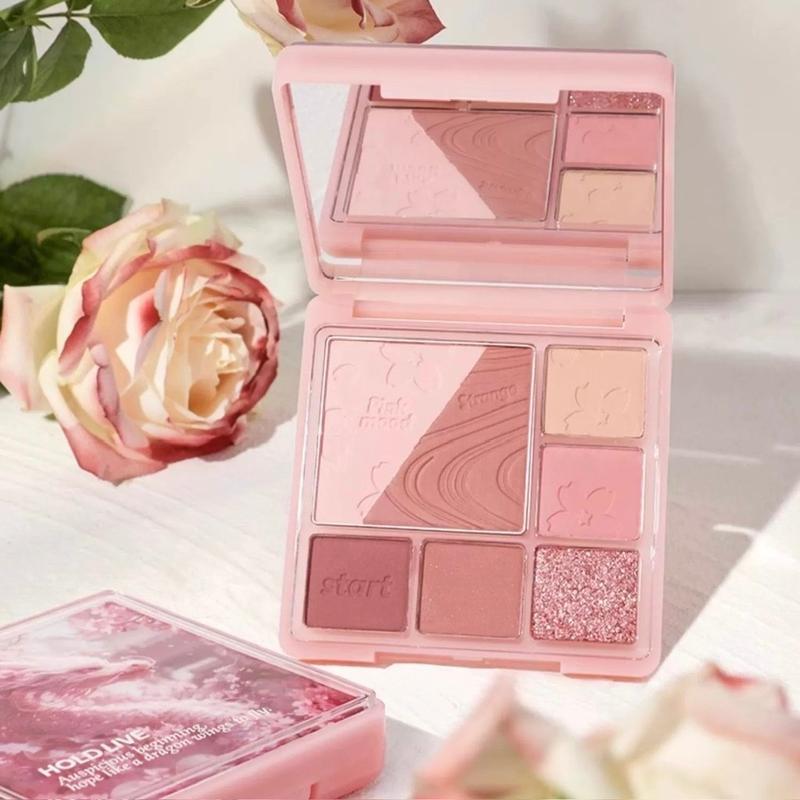 Bảng Phấn Mắt HOLD LIVE 6 Ô Kèm Má Hồng/Tạo Khối Hoa Rồng Pink Mist Dream 14g all take vacosi phan math