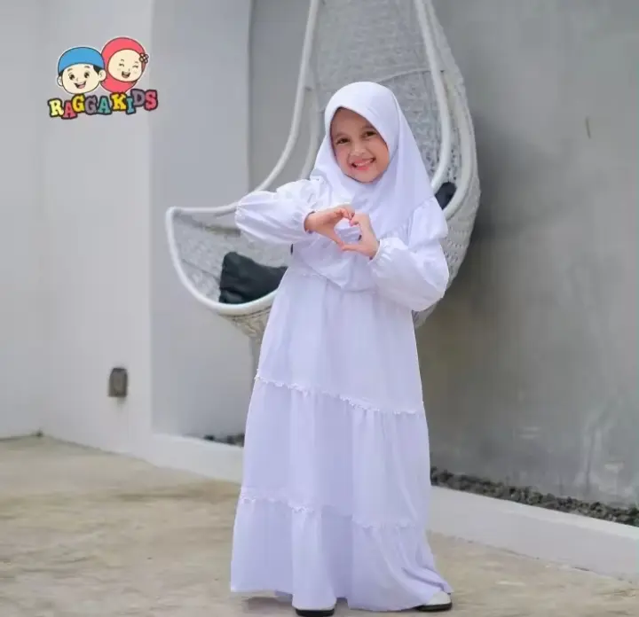 Produk GAMIS ANAK SET HIJAB PEREMPUAN TERBARU  USIA 5-8 TAHUN BAHAN KATUN GAMIS ANAK PEREMPUAN  PLUS KERUDUNG MOTIF RENDA KEKINIAN GAMIS ANAK PUTIH POLOS VARIASI RENDA BORDIR 3