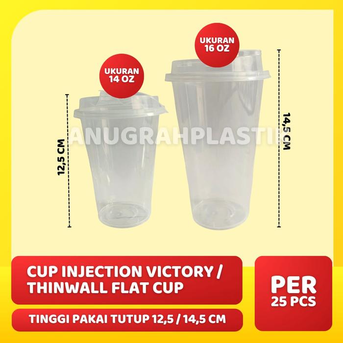 Gambar Cup Injection Victory /Gelas plastik Polos / Thinwall Flat Cup Victory - 14 OZ + TUTUP, Doff ( Frosted) dari Anugrah Plastik_NEW Kota Surabaya Tokopedia