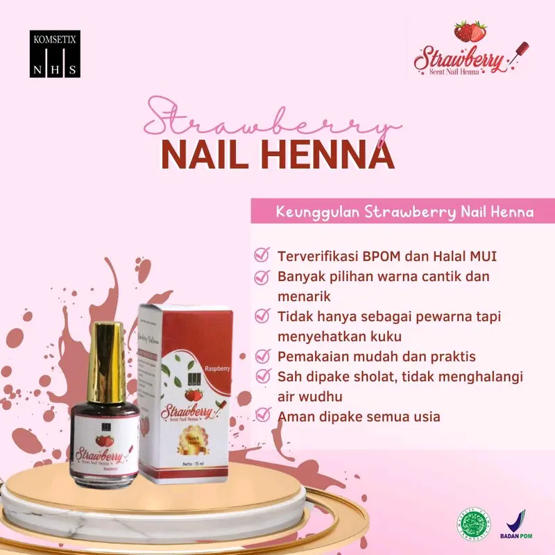 Strawberry Nail Henna (KOMSETIX NHS) Kutek Halal Pertama di indonesia 2