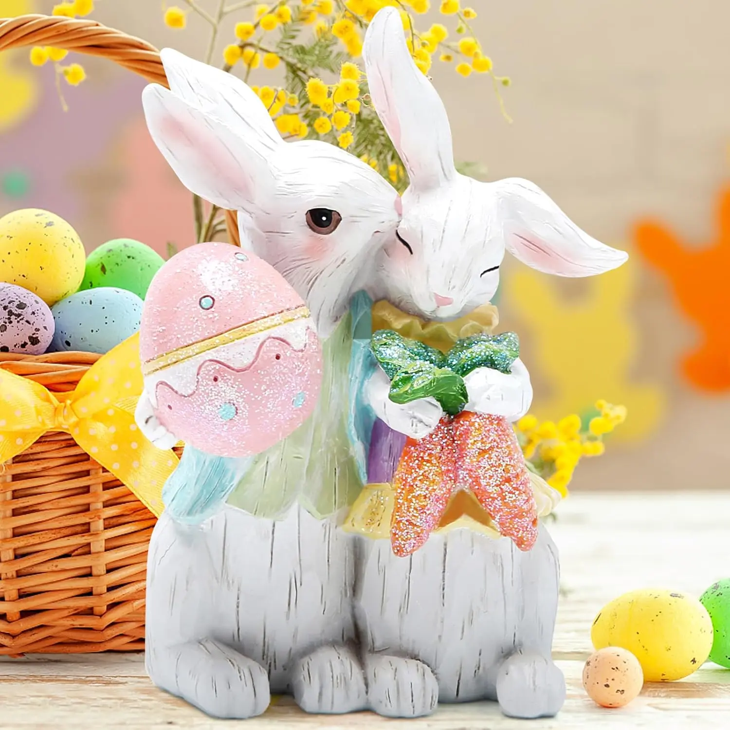 Easter Rabbit Design Resin Ornament, Cute Rabbit Decoration, Desktop Decorative Ornament for Home Office Coffee Shop Garden