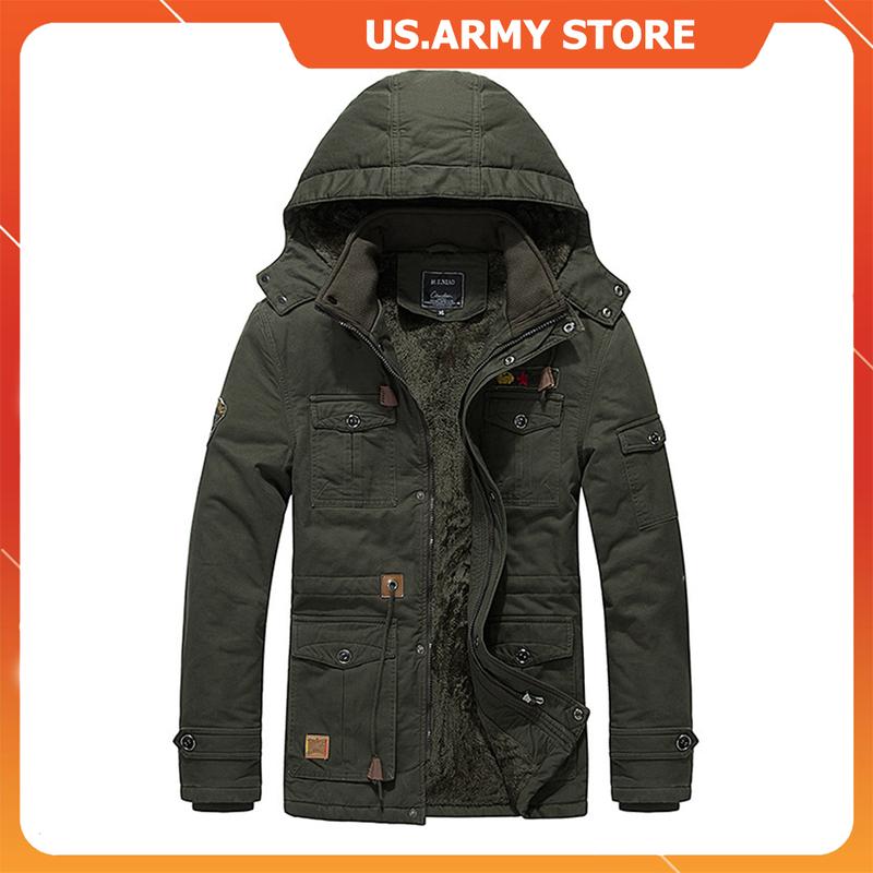 Áo Khoác Nam Cao Cấp Có Mũ Lót Bông, Phong Cách Lính Vải Kaki Dày Cực Ấm, Áo Khoác Kaki Lính Siêu Ấm Dáng Dài Cực Ngầu -HÀNG CHÍNH HÃNG