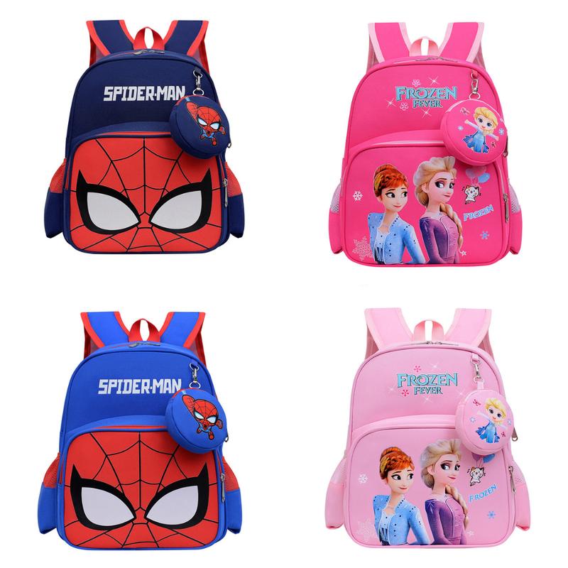 ( 1-5 tuổi ) Balo mầm non cho bé trai gái hình siêu nhận nhện công chúa labubu, ba lô mẫu giáo kèm ví nhỏ tròn xinh xắn đáng yêu kích thước 25x30x10cm