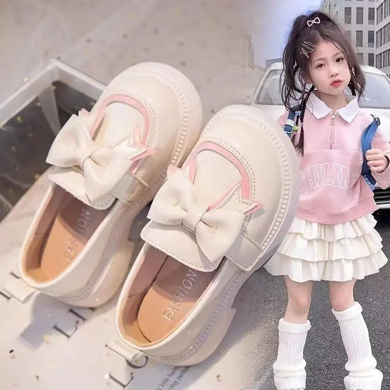 Giày Da Cho Bé Gái, Bộ Sưu Tập Mùa Lò Xo Mới 2024, Giày Trẻ Em, Phong Cách Anh, Giày Một Lớp, Đế Mềm, Thích Hợp Cho Mùa Xuân Và Mùa Thu, Chủ Đề Công Chúa Bông L Flat Shoes