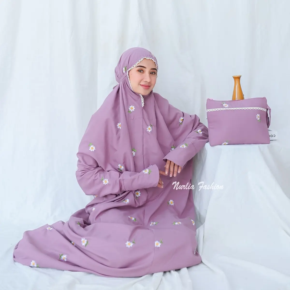 Mukena terusan matahari Katun Bordir Dewasa Muslim Cantik Pouch Mukenah Wanita Traveling Panjang Renda Mewah Rayon starla yang