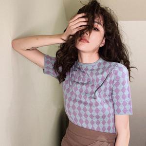 เสื้อเชิ้ตชั้นฐาน มาใหม่ ลายทาง สำหรับผู้หญิง ทรงสลิมฟิต แขนสั้น เสื้อกระชับสัดส่วน