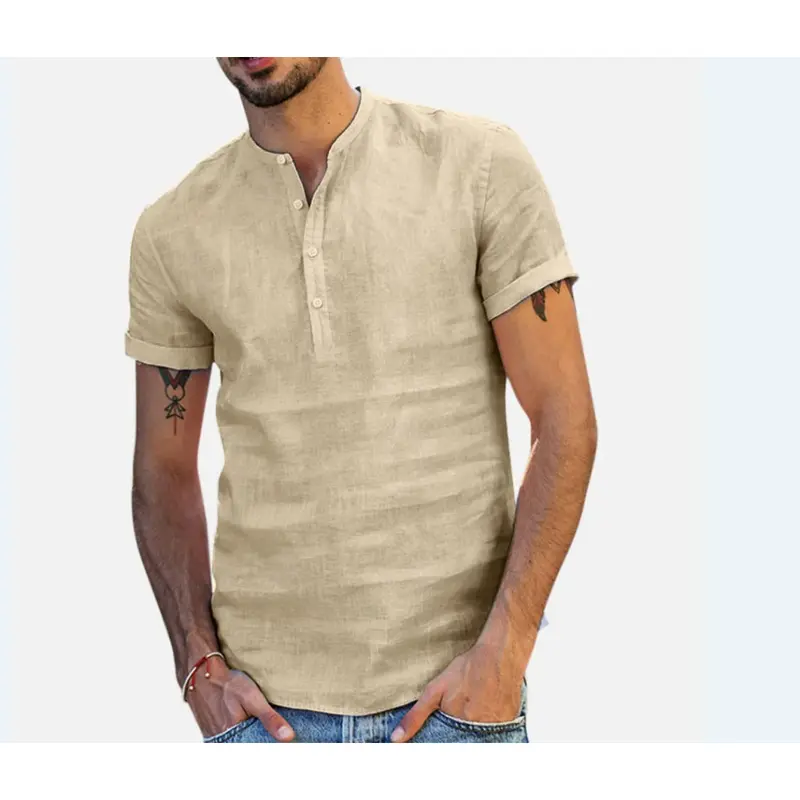 Kemeja Pria Lengan Pendek Bahan Linen Premium Casual 1