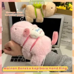 DOUUOB Gelang Kapibara Plush Mainan Mewah Clingy Ekor Berputar Wristband Doll dengan Sayap Bergetar Boneka Lumba-lumba Pasangan Boneka Kapibara Hand Ring
