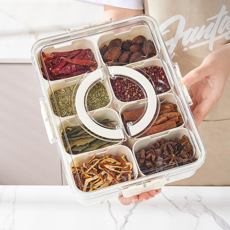 Kitchen Seasoning Box with Lid, 1 Count Multi Grid Food Storage Container, Food Storage Box for Home Kitchen, Kitchen Utensils & Gadgets 0