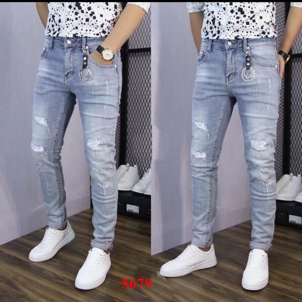 Quần Jean Nam Chất Bò DR5679RT Ống Không Suông Phối Dây Kéo Rách Gối Cá Tính Trẻ TrungTiêu chuẩn xác thực phù hợp Menswear Pants