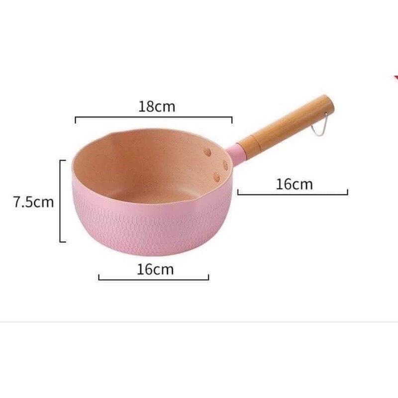 Chảo Sâu Lòng Chống Dính 18cm Chiên Xào Nấu, Quánh Sâu Lòng Tay Cầm Gỗ Tiện Lợi 4