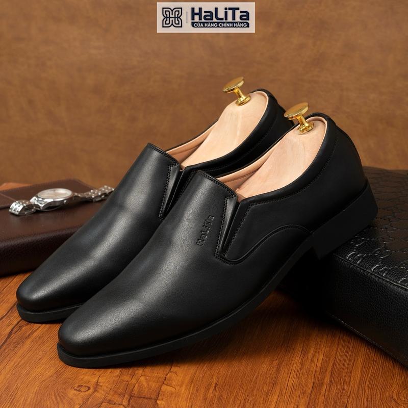 HaLiTa Giày Tây Nam Phong Cách Italy Da Bò Màu Đen Titan Mới - Shoes Đế Cao Su Nâng Chiều Cao 5cm Bảo Hành 12 Tháng Penny Loafer