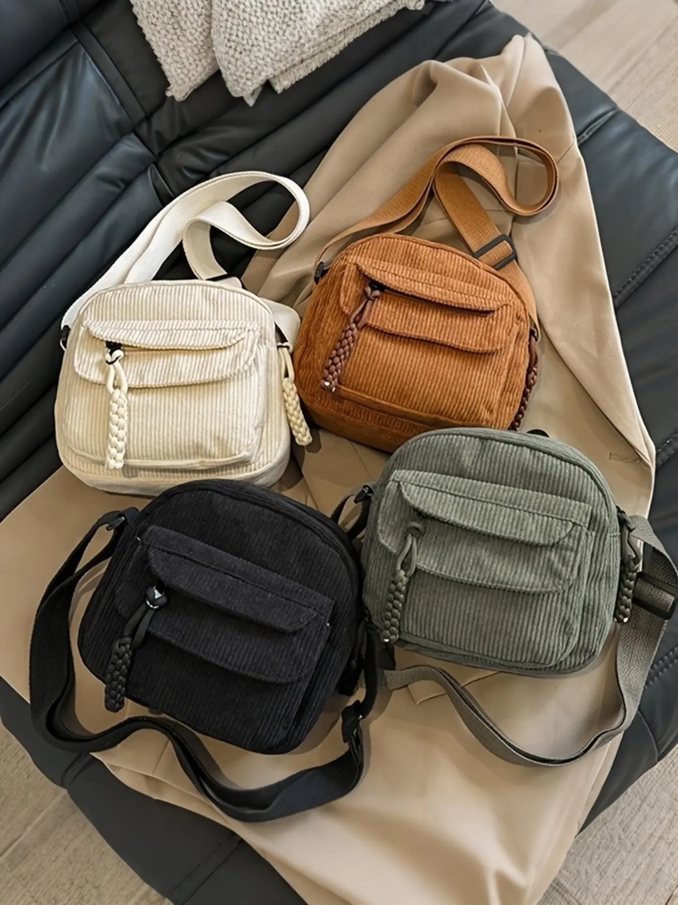 Women's Vintage Corduroy Crossbody Bag, Casual Versatile Solid Color Shoulder Bag for Daily Used, Trendy All-match Commuter Bag