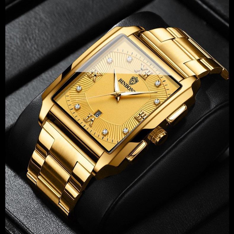 Đồng hồ nam BINBOND I8 size to mặt chữ nhật đính đá sang trọng dây thép không gỉ TẶNG FULL BOX HỘP CHÍNH HÃNG DỤNG CỤ CẮT DÂY PIN ĐỒNG HỒ DỰ PHÒNG số lượng quà tặng giới hạn