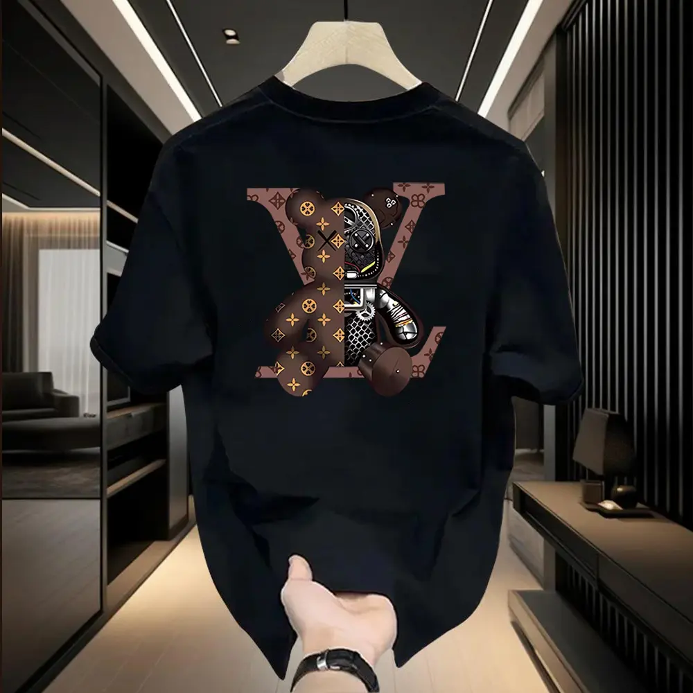 American high street pure cotton short sleeved T-shirt for men's summer 2024 new printed trendy brand men's half sleeved T-shirt