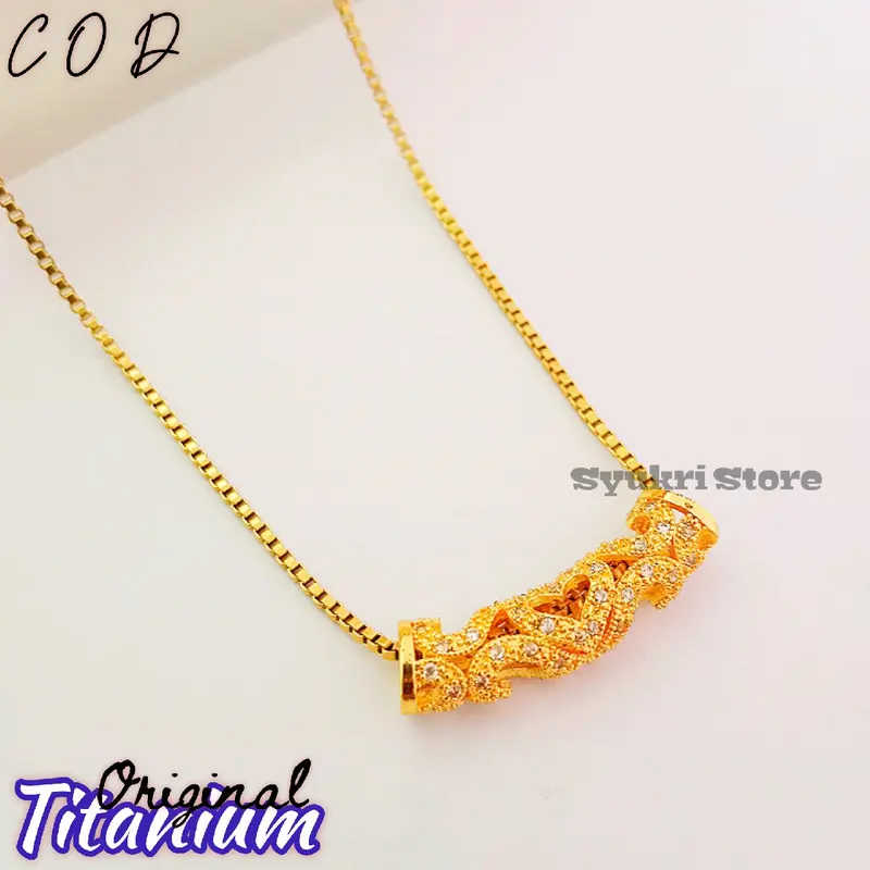 kalung titanium dan liontin long kekinian anti karat anti luntur fashion wanita aman nyaman dipakai setiap hari Emas 0