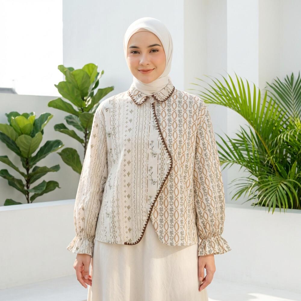 [ready stock]Asaya Atasan Kemeja Pakaian Wanita Motif Bergaris Mode Korea Terbaru