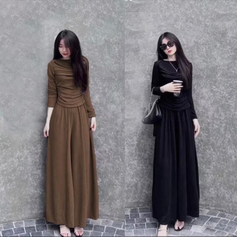 BỘ THIẾT KẾ ÁO NHÚN QUẦN ỐNG RỘNG CHÂT THUN LAZONG --S9