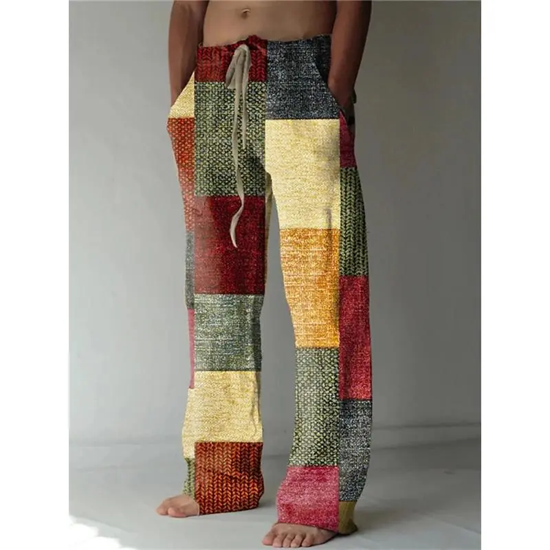 Vintage Loose Patchwork Print Men's Pants Summer Thin Casual Men's Pants Travel Vacation Casual Pants Men's Clothing Sweatpants 0