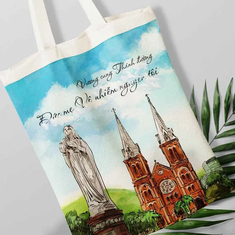 Túi canvas, túi vải bố in hình Nhà thờ Đức Bà 5