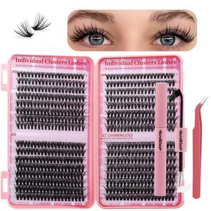 Natural Eyelash Extensions Kit, 1 Set Mixed Length Individual False Eyelashes, Self Grafting Curl Eyelashes, Professional Eye Makeup Accessories for Women
